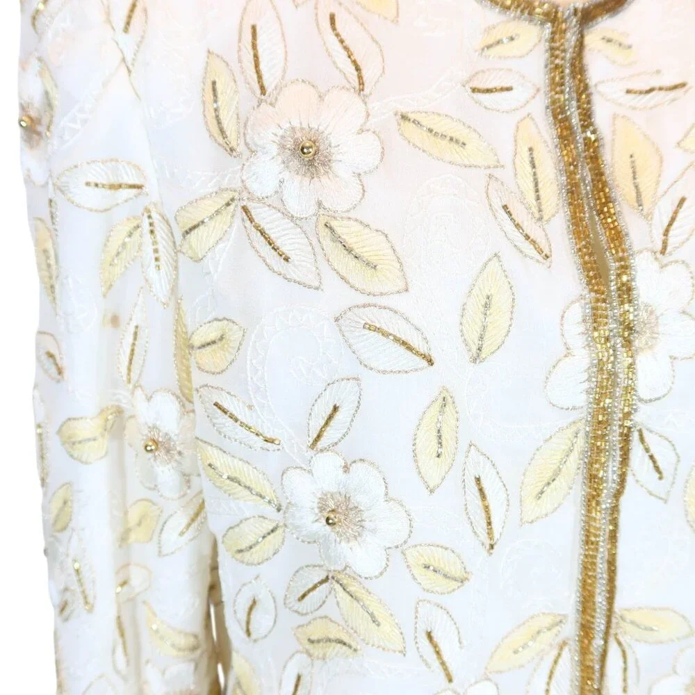 LAURENCE KAZAR Vintage Beaded Cropped Formal Jacket Size Lp NWT NOS Cream Gold - Picture 6 of 8